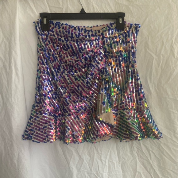 Zara Sequined Mini Skirt With Ruffle Trim Size Medium - Picture 14 of 14